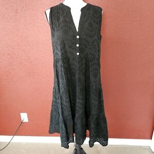 Sleeveless Black Eyelet Tiered Midi Dress